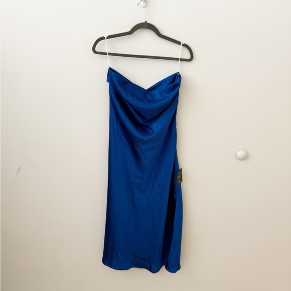 Lulu's Blue Strapless Silk Midi Dress - Picture 3 of 7
